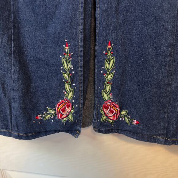 Suzanne Somers Embroidered Floral Rhinestone Denim Shirt Size S Hook Closure - Picture 4 of 10